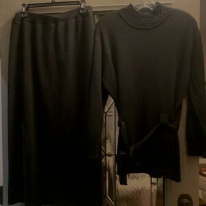 Adrianna Papell Two Piece Wool Knit Black  Skirt And Sweater Quiet Luxury  Posh